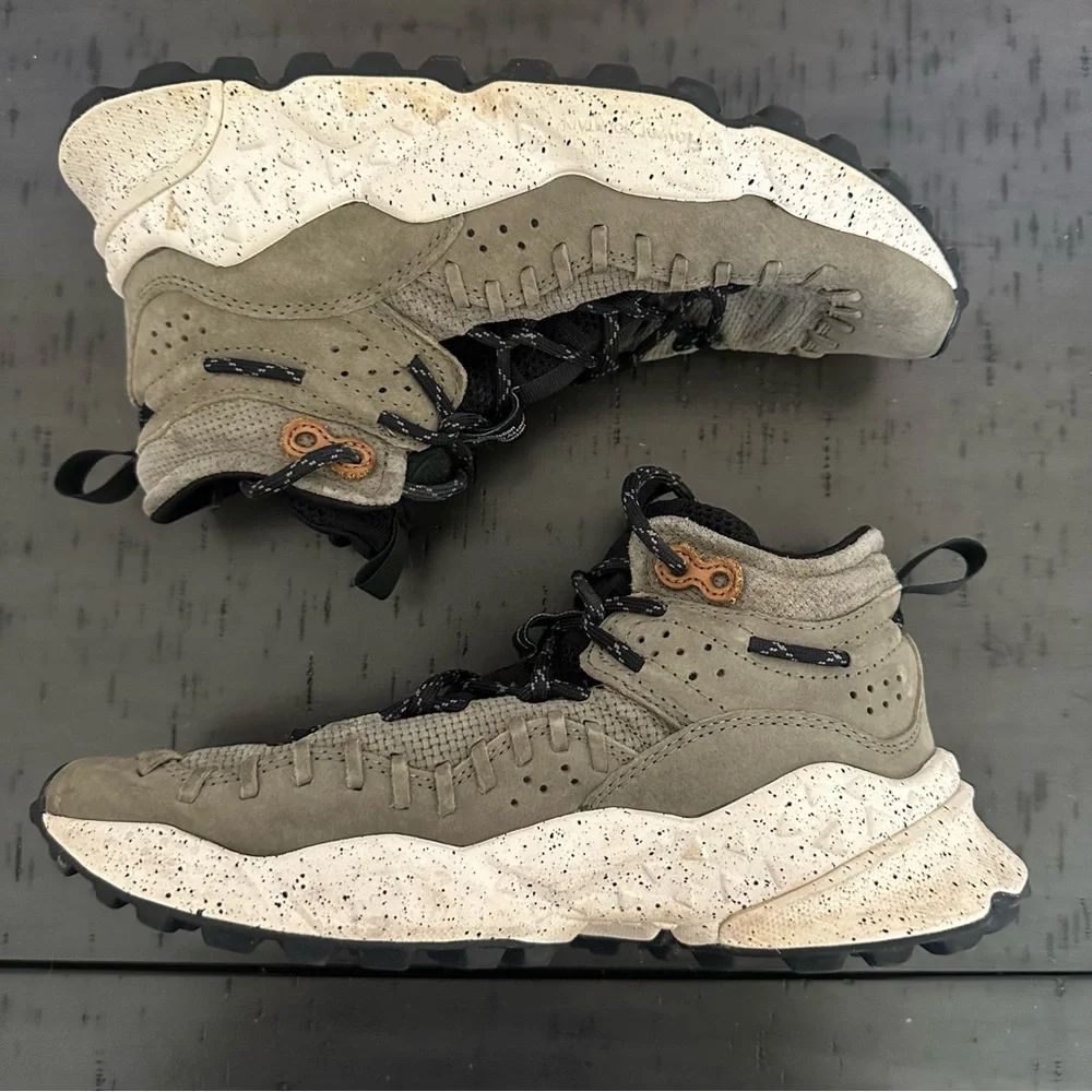 Free People Flower Mountain Bloom Speckled Taupe Gray Suede Mid Sneakers - Picture 2 of 6